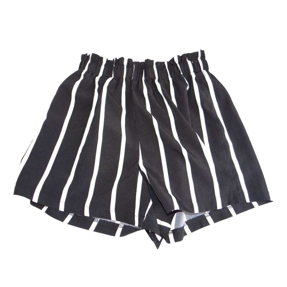 SHEIN Womens‎ Black White Vertical Stripe Paperbag Waist Shorts Size Medium